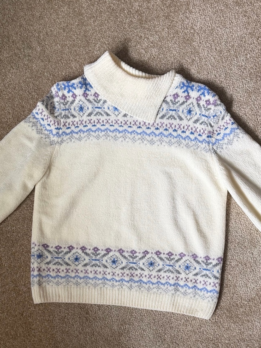 Alfred Dunner Large Petite Cream Fair Isle Turtleneck Sweater - Women's